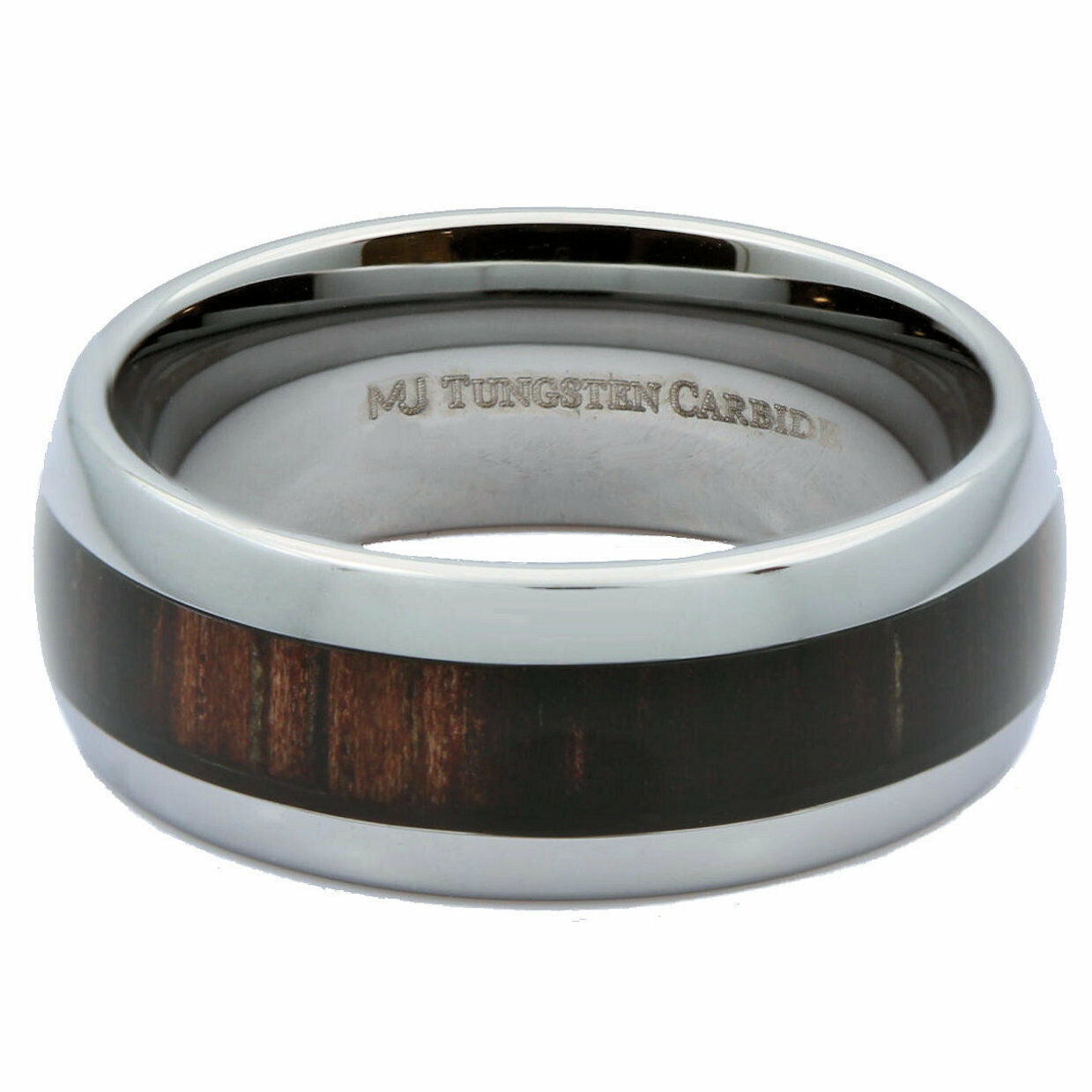 Tungsten Carbide Wedding Band 6mm or 8mm Dark Wood Inlay Ring