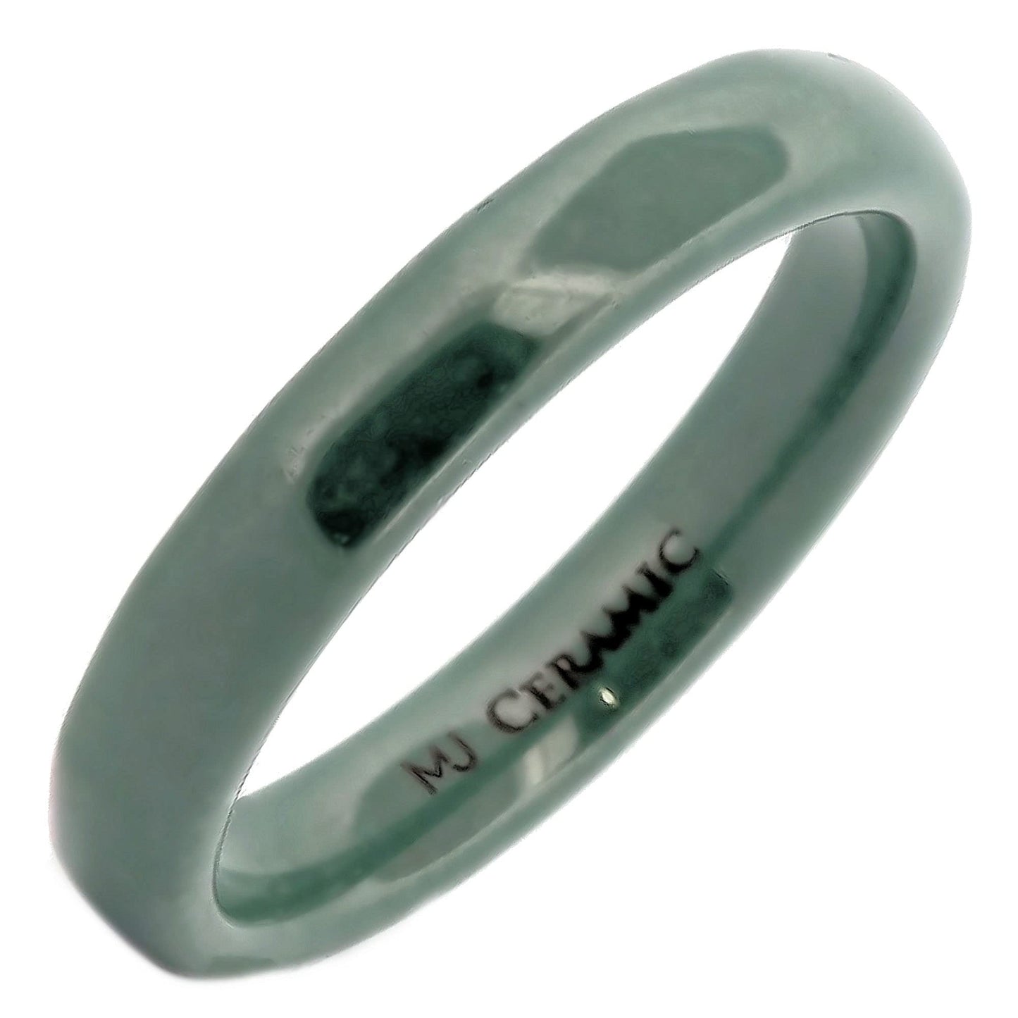 Classic Green Ceramic Wedding Band High Polish Comfort Fit Ring 4mm