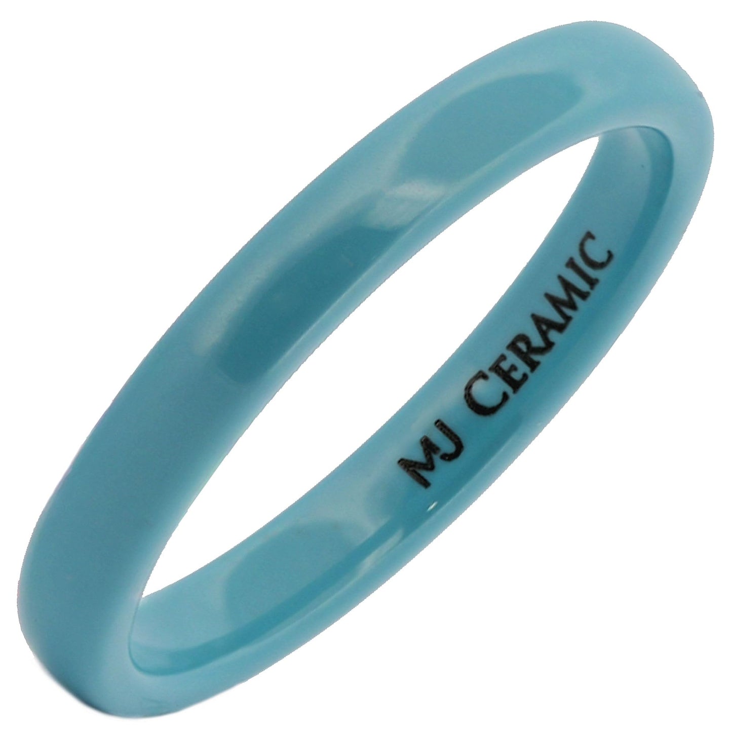 Classic Light Blue Ceramic Wedding Band High Polish Comfort Fit Ring 3mm