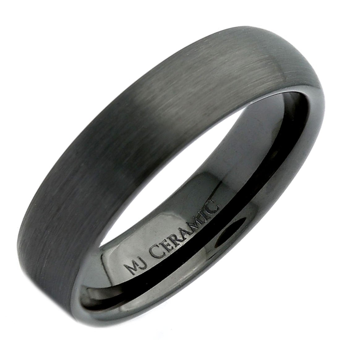Brushed Black Ceramic Wedding Ring Classic Domed Comfort Fit Band 6mm