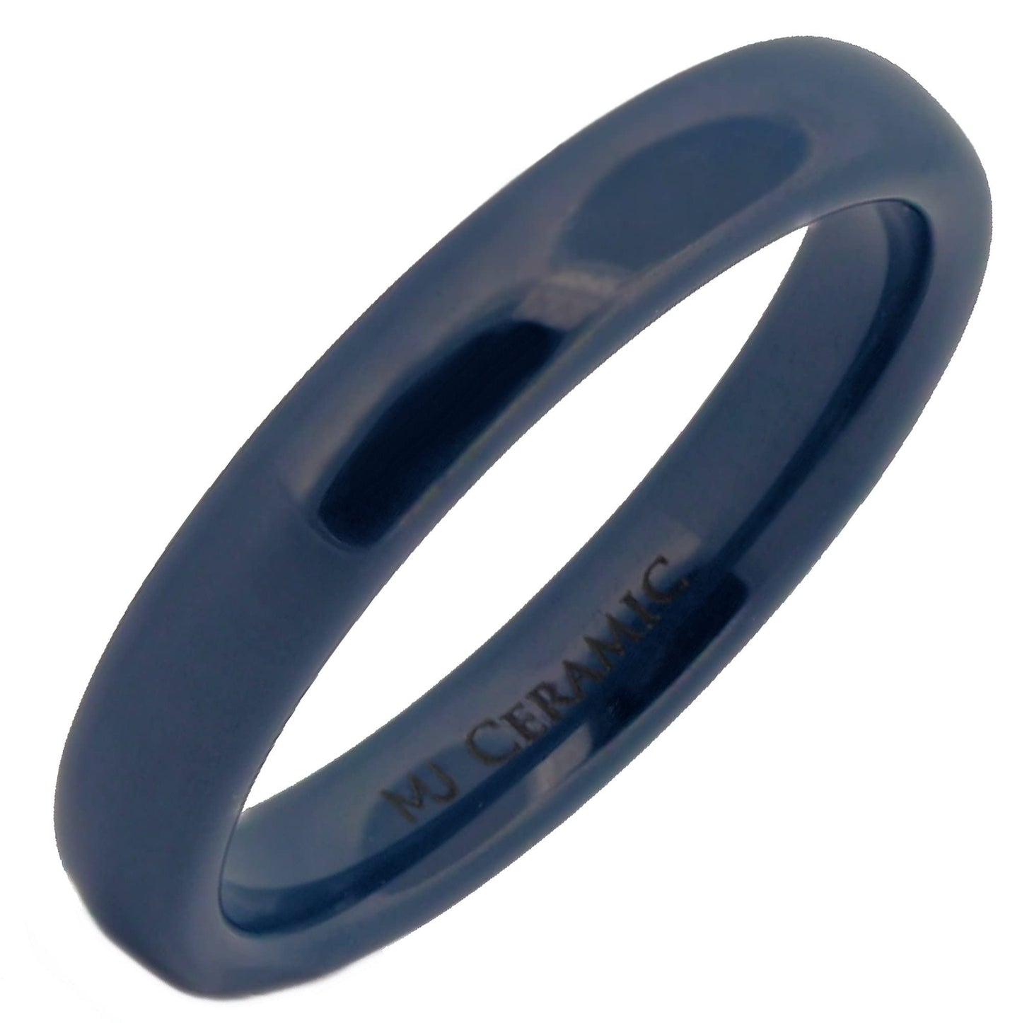 Classic Dark Blue Ceramic Wedding Band High Polish Comfort Fit Ring 4mm