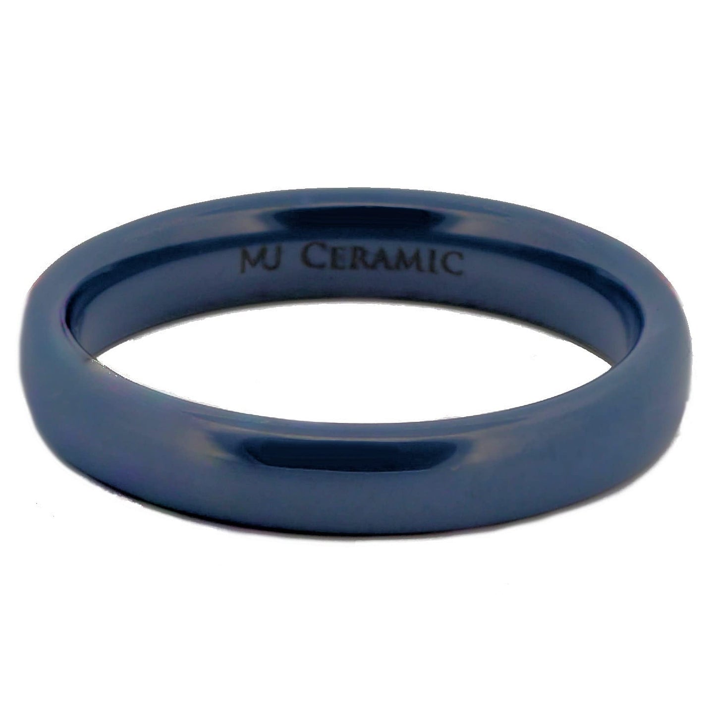 Classic Dark Blue Ceramic Wedding Band High Polish Comfort Fit Ring 4mm