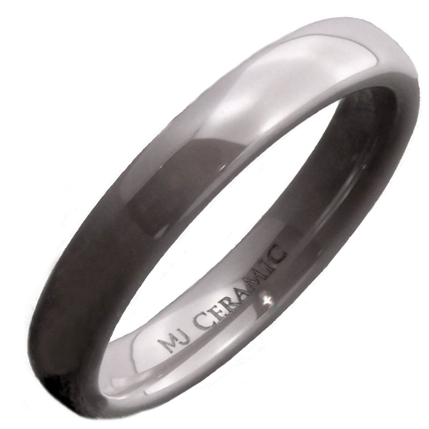 Classic Gray Ceramic Wedding Band High Polish Comfort Fit Ring 4mm