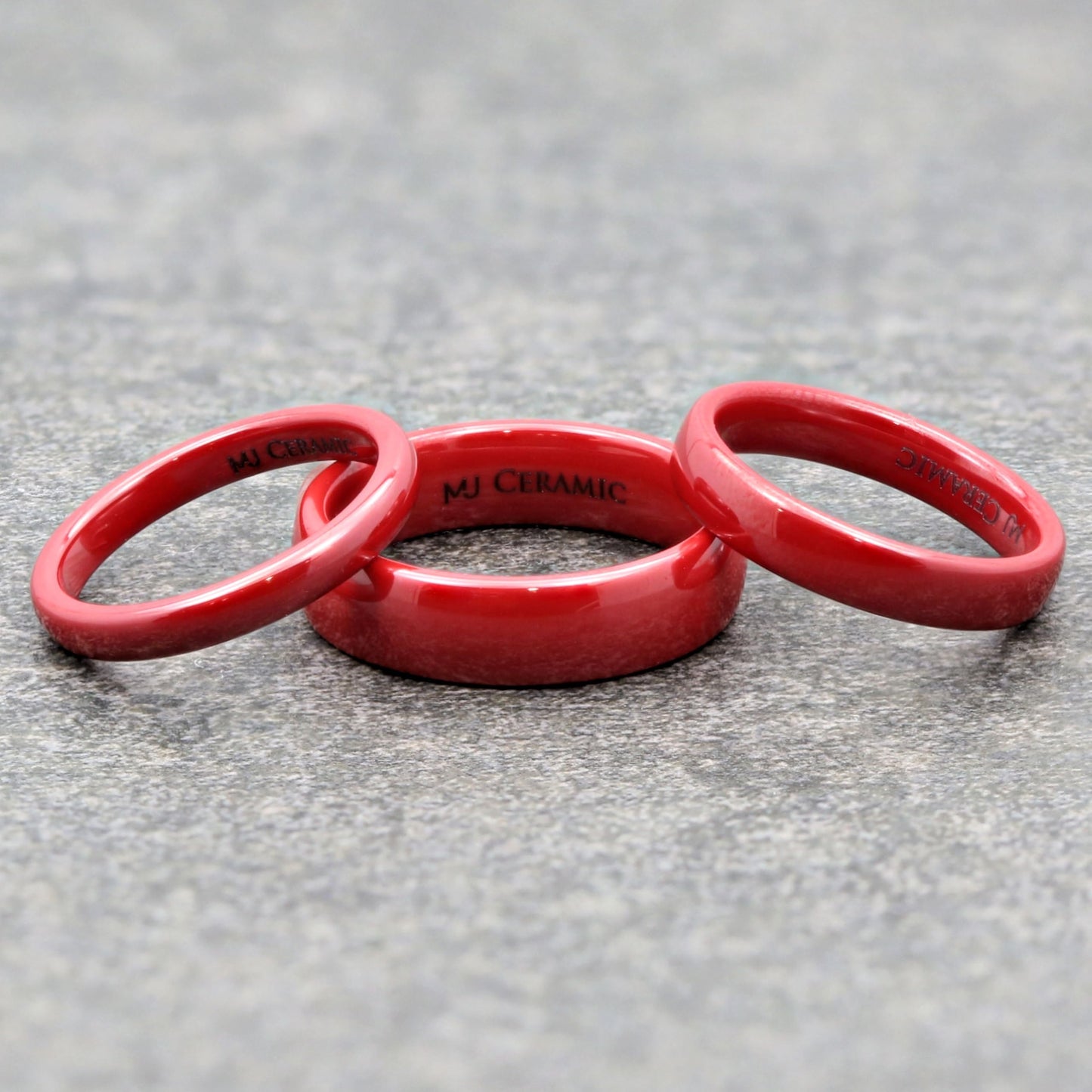 Classic Red Ceramic Wedding Band High Polish Comfort Fit Ring 3,4 and 6mm