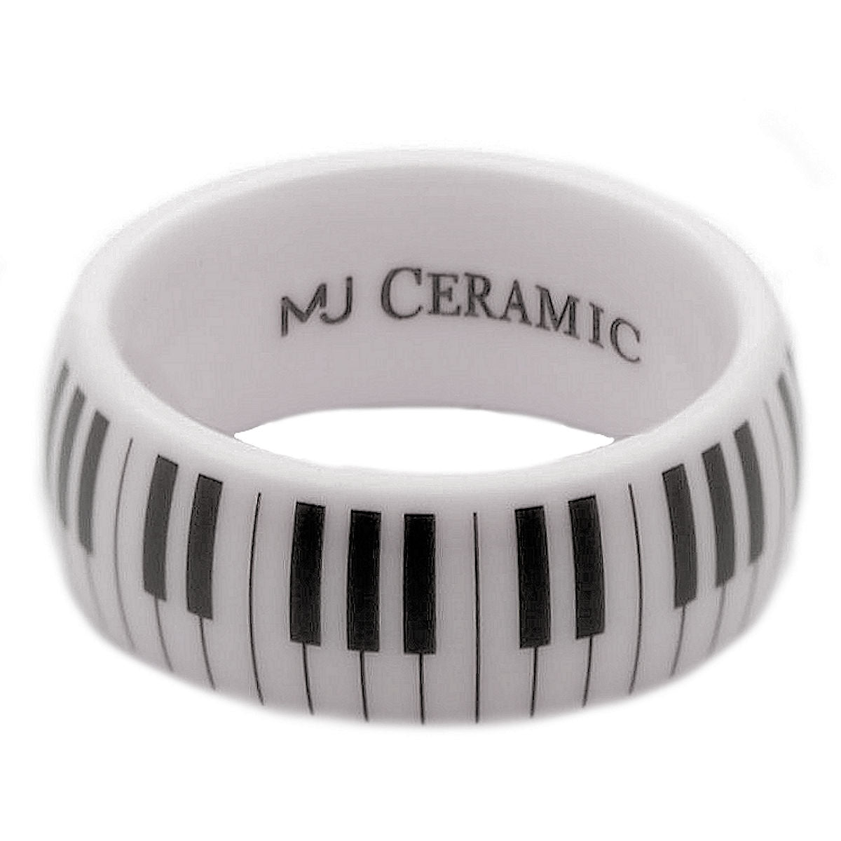 White Ceramic Piano Keyboard Wedding Band High Polished Ring | Comfort Fit Band | Musician Music