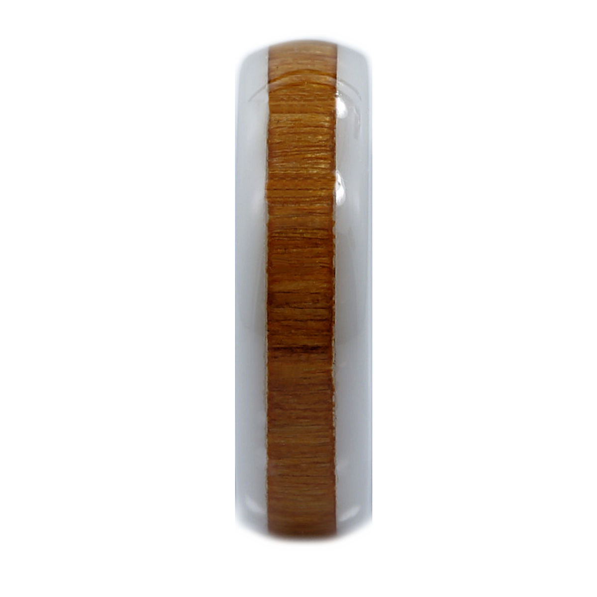 White Ceramic Wedding Band, Inlay Made from Real Koa Wood