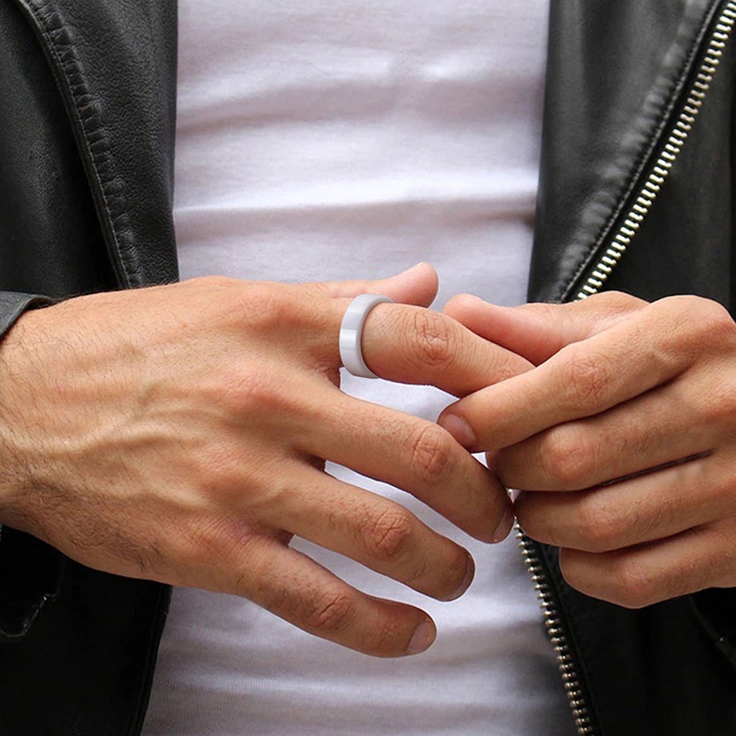 White Ceramic 4, 6, 8 or 10mm Wedding Band Flat Pipe Cut Polished Ring