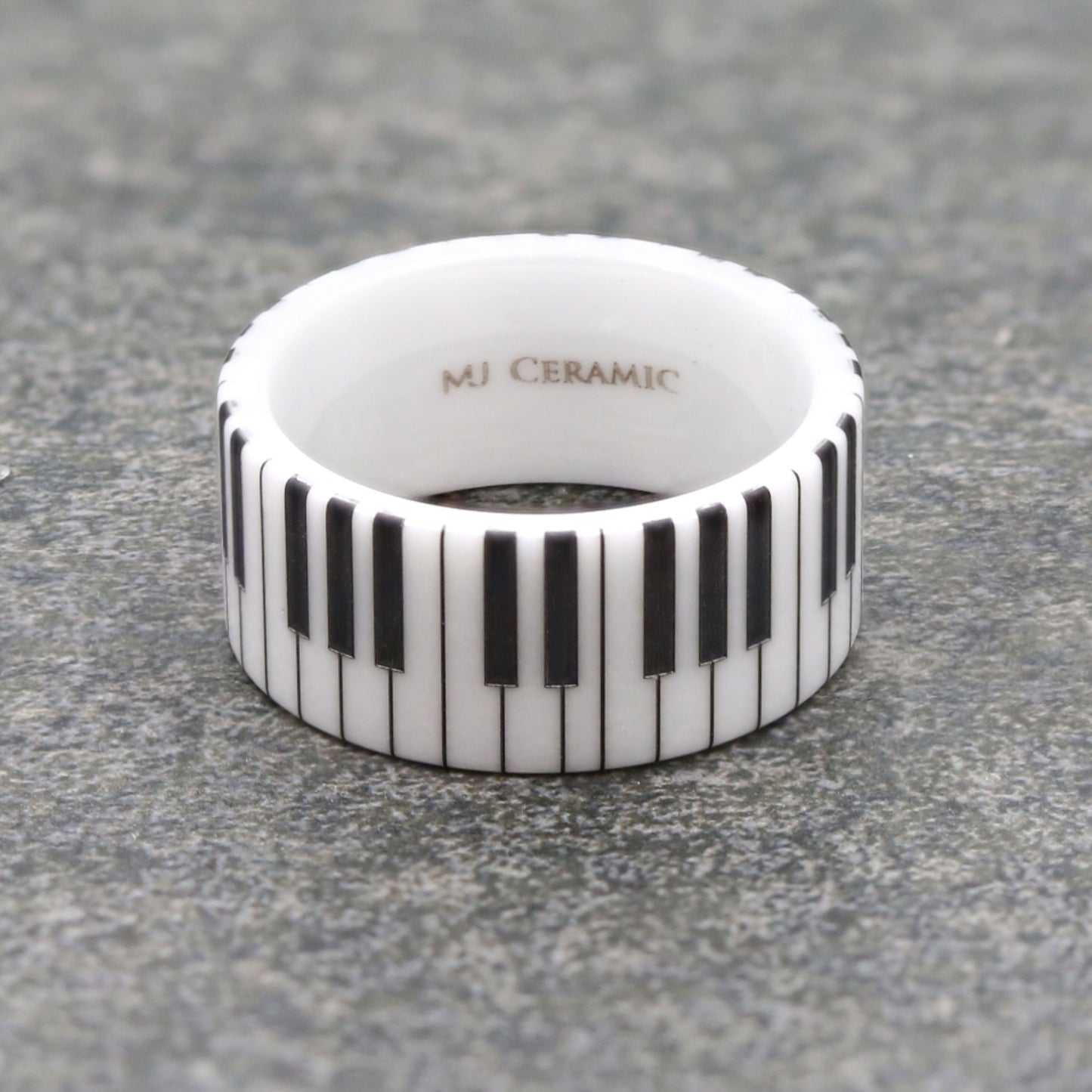 White Ceramic Piano Keyboard Wedding Band High Polished Ring | Comfort Fit Band | Musician Music