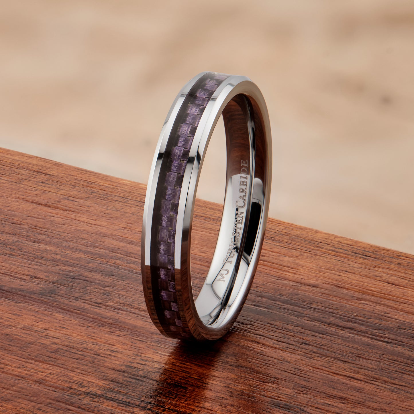 4mm Tungsten Carbide Blue, Pink or Purple Carbon Fiber Inlay Wedding Band