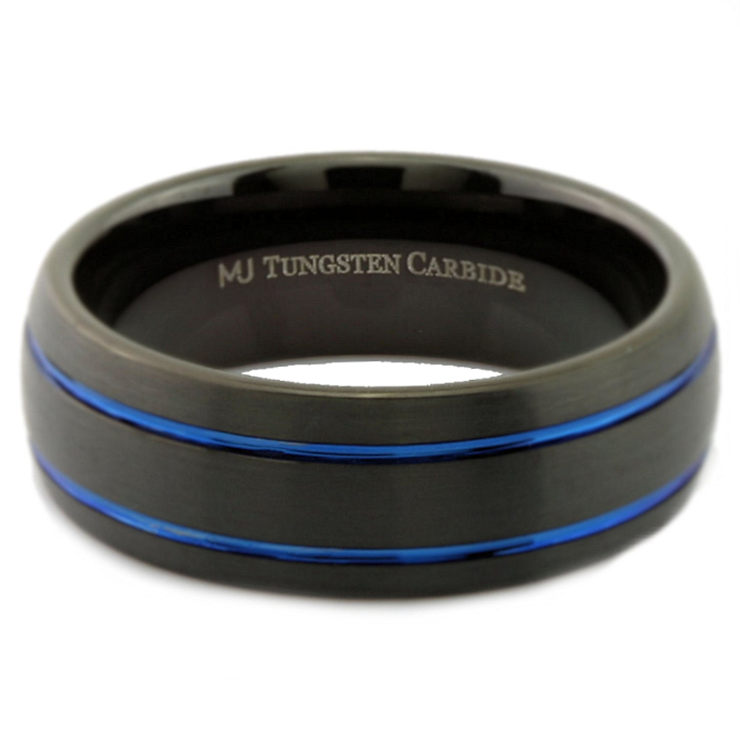 Black Plated Blue Grooves Tungsten Carbide Wedding Ring Comfort Fit 8mm