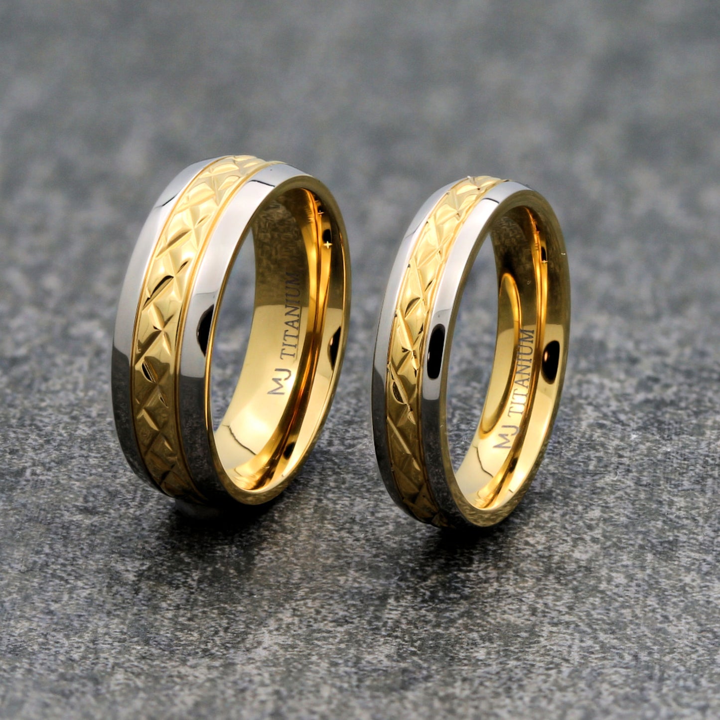 5mm or 7mm 14K Gold Plated Faceted center Wedding Band Titanium Band Comfort Fit Ring