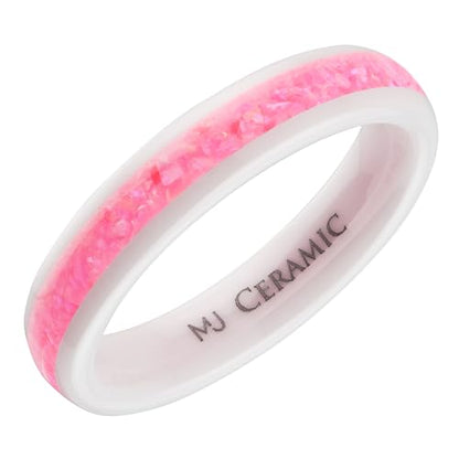 Ceramic Wedding Band Pink Mimosa, Multi Lavender or Rainbow Opal COMFORT FIT 4mm Ring