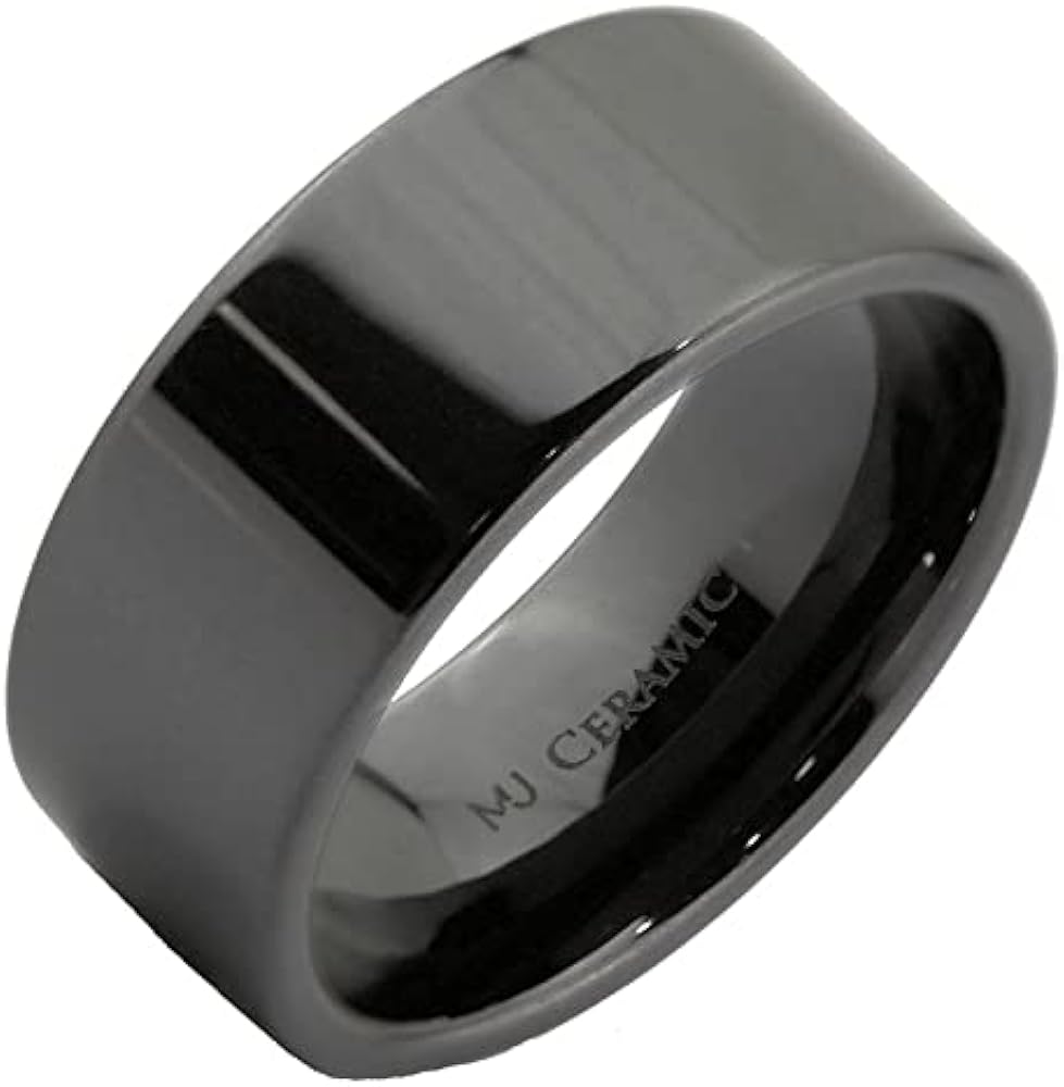 Black or White Ceramic 4mm, 6mm, 8mm or 10mm Wedding Band Flat Pipe Cut High Polished Ring