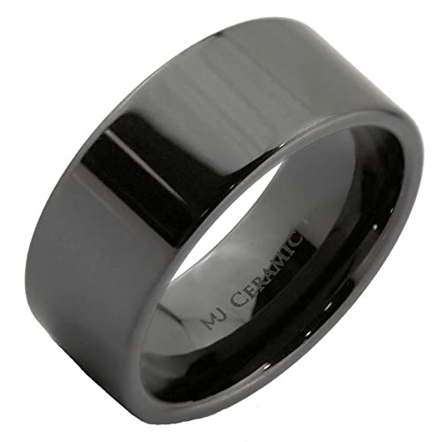 Black Ceramic Flat Pipe style Ring High Polished Band Comfort Fit
