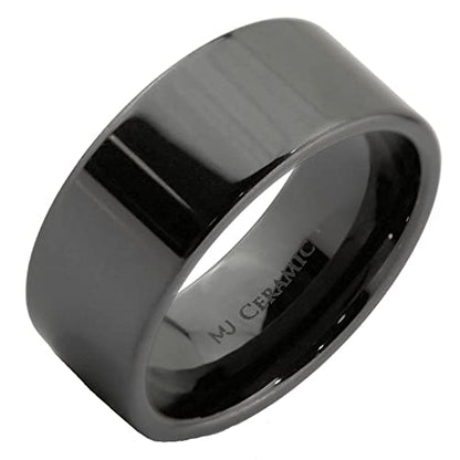 Black Ceramic Flat Pipe style Ring High Polished Band Comfort Fit