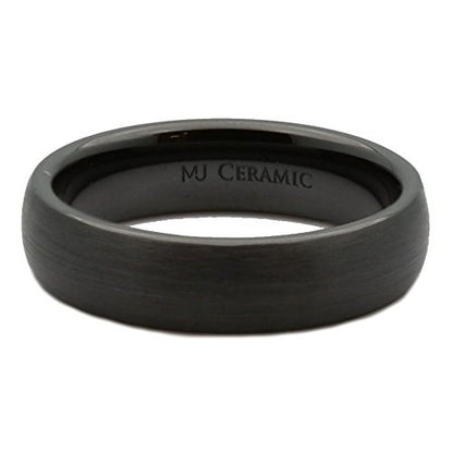 Brushed Black Ceramic Wedding Ring Classic Domed Comfort Fit Band 6mm