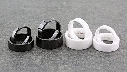 Black or White Ceramic 4mm, 6mm, 8mm or 10mm Wedding Band Flat Pipe Cut High Polished Ring