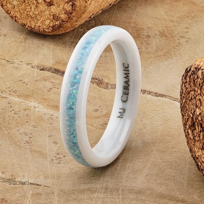 Ceramic Wedding Band Pink Mimosa, Multi Lavender or Rainbow Opal COMFORT FIT 4mm Ring