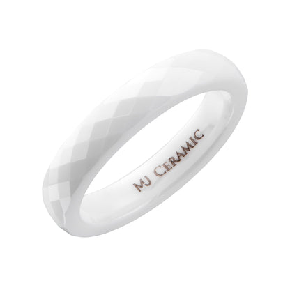 Faceted Ceramic Ring White or Black Wedding Band Comfort Fit