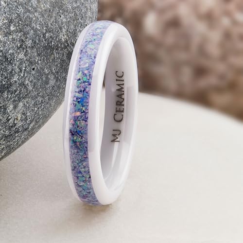 Ceramic Wedding Band Pink Mimosa, Multi Lavender or Rainbow Opal COMFORT FIT 4mm Ring