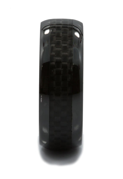 Black Ceramic Carbon Fiber Inlay Wedding Band Comfort Fit Ring | Men Women Band  | 8mm