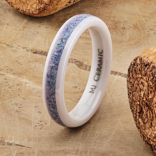Ceramic Wedding Band Pink Mimosa, Multi Lavender or Rainbow Opal COMFORT FIT 4mm Ring
