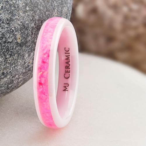 Ceramic Wedding Band Pink Mimosa, Multi Lavender or Rainbow Opal COMFORT FIT 4mm Ring