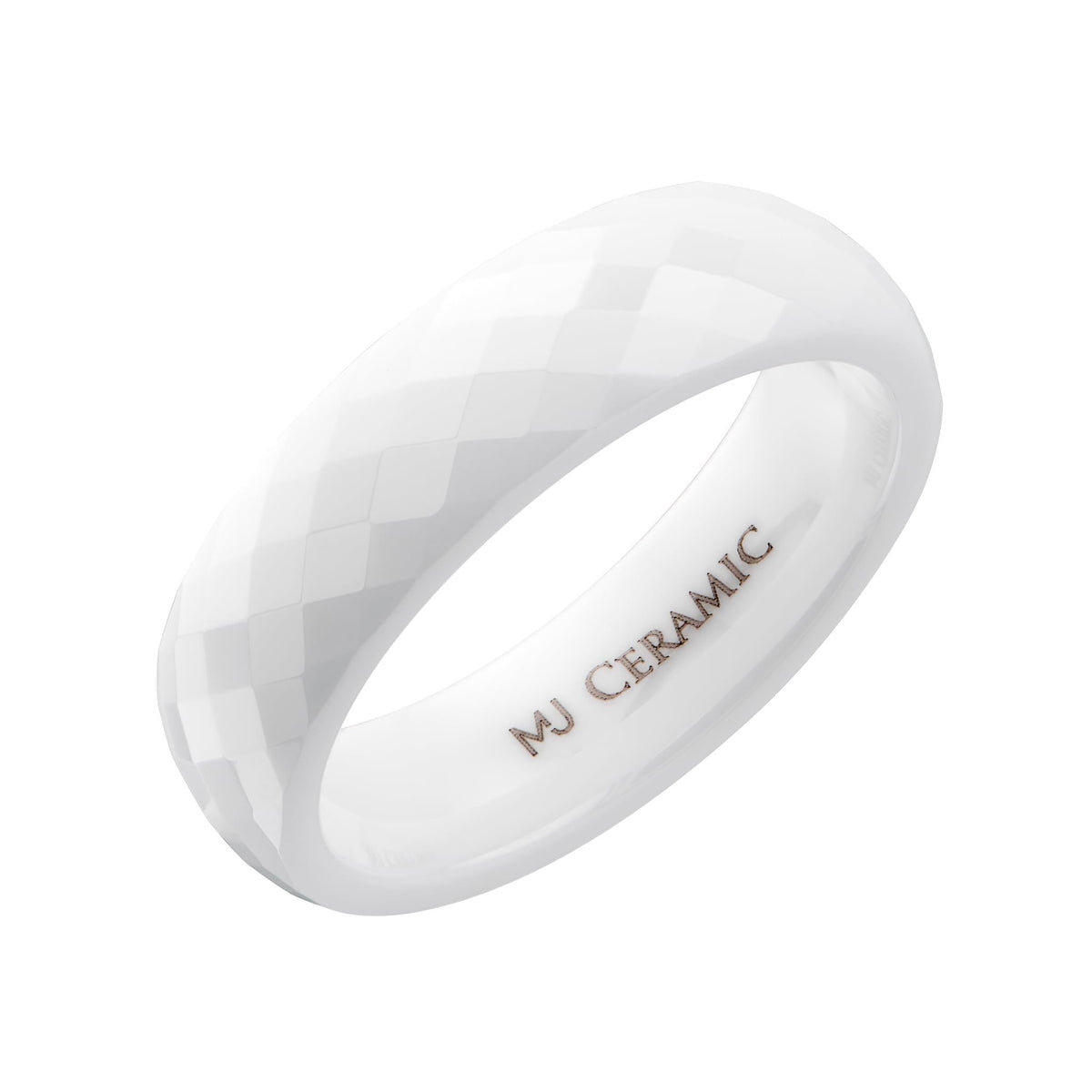 Faceted Ceramic Ring White or Black Wedding Band Comfort Fit - alternate view 12