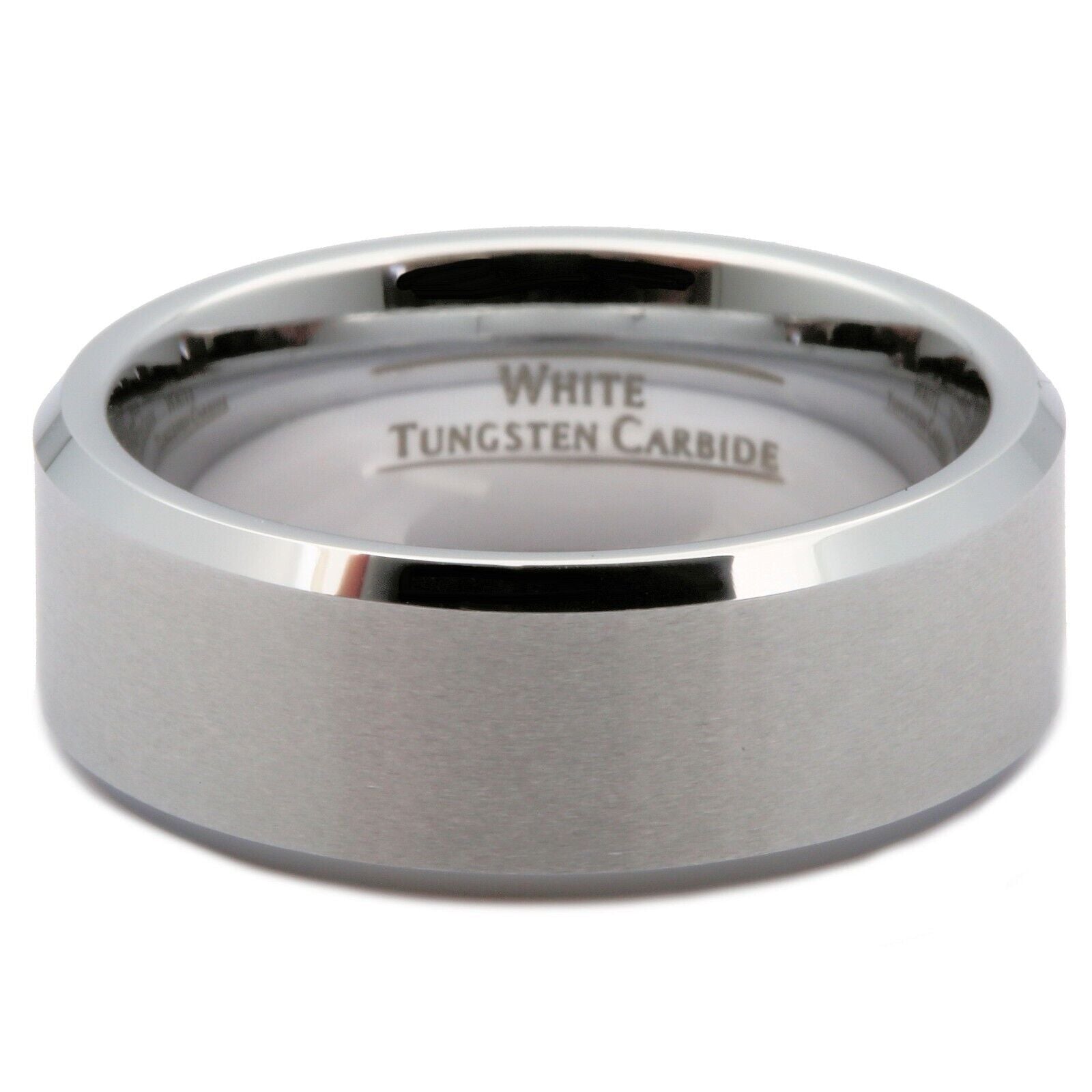 6mm Brushed White Tungsten Carbide Wedding Band Polished Edges Ring