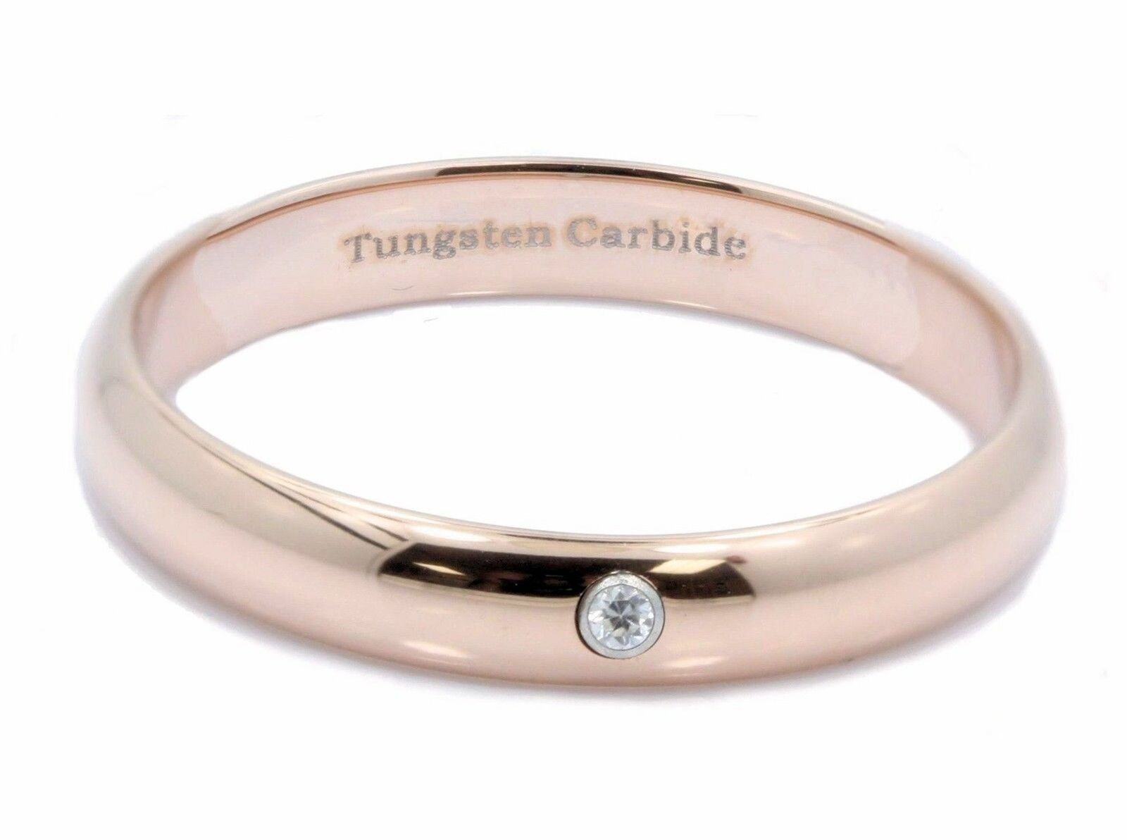 4mm Cubic Zirconia Rose Gold Plated Ring Tungsten Carbide Wedding Band