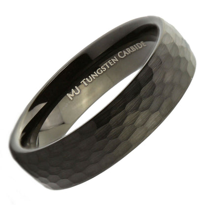 Tungsten Carbide 4, 6 or 8mm Band Brushed Hammered Pattern Black Plated Ring