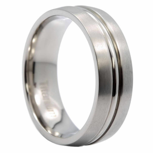 7MM Center Groove With Satin Finish Titanium Wedding Ring