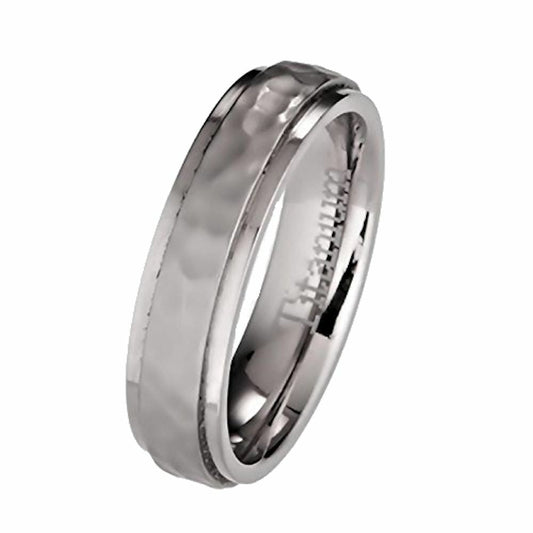 5mm or 7mm Hammered Titanium Wedding Band Recessed Edges Comfort Fit Ring