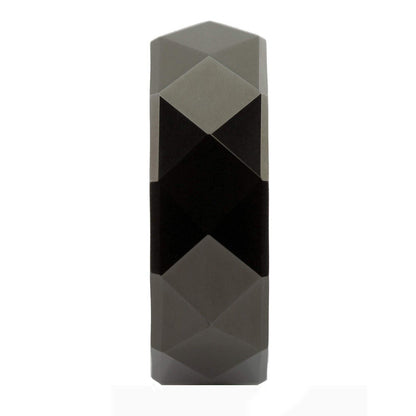 White Tungsten Carbide or Black Plated Multi Faceted Polished 6mm or 8mm Ring