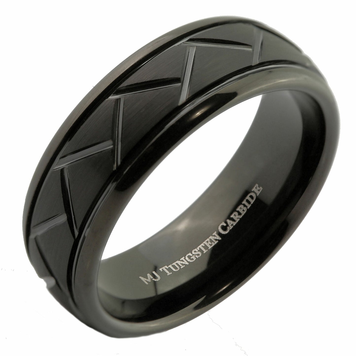 Tungsten Carbide 8mm Band Hand Crafted Brushed Black Plated Ring