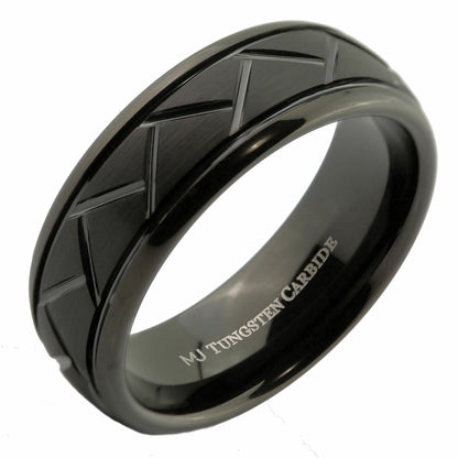 Tungsten Carbide 8mm Band Hand Crafted Brushed Black Plated Ring