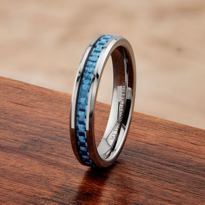 4mm Tungsten Carbide Blue, Pink or Purple Carbon Fiber Inlay Wedding Band