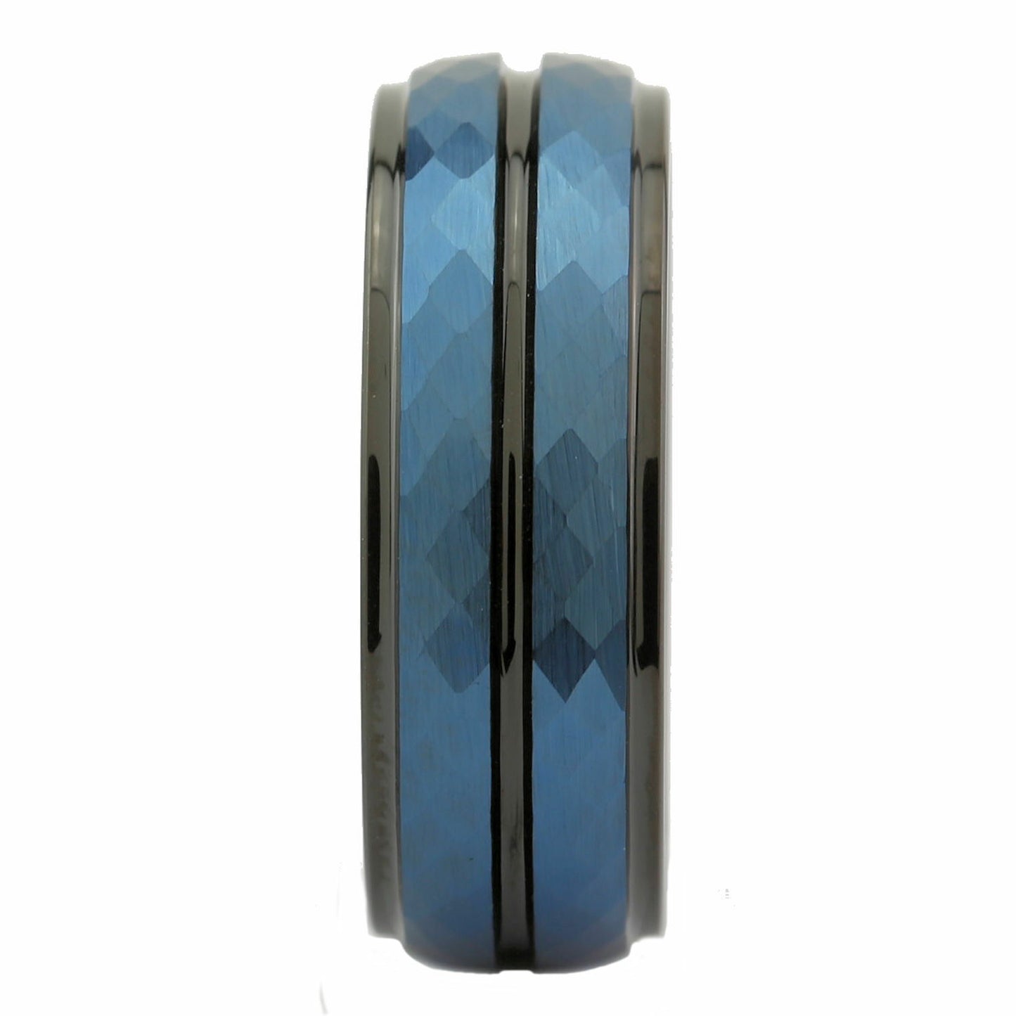 Tungsten Carbide 6 or 8mm Wedding Band Hammered Black and Blue Plated Ring