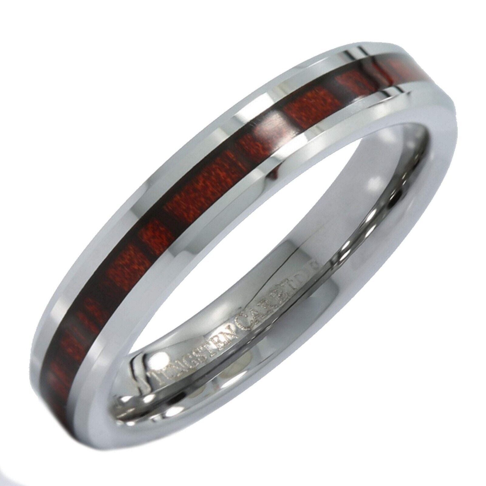 4mm Tungsten Carbide Koa Wood Inlay Black Plated or Polished Wedding Ring