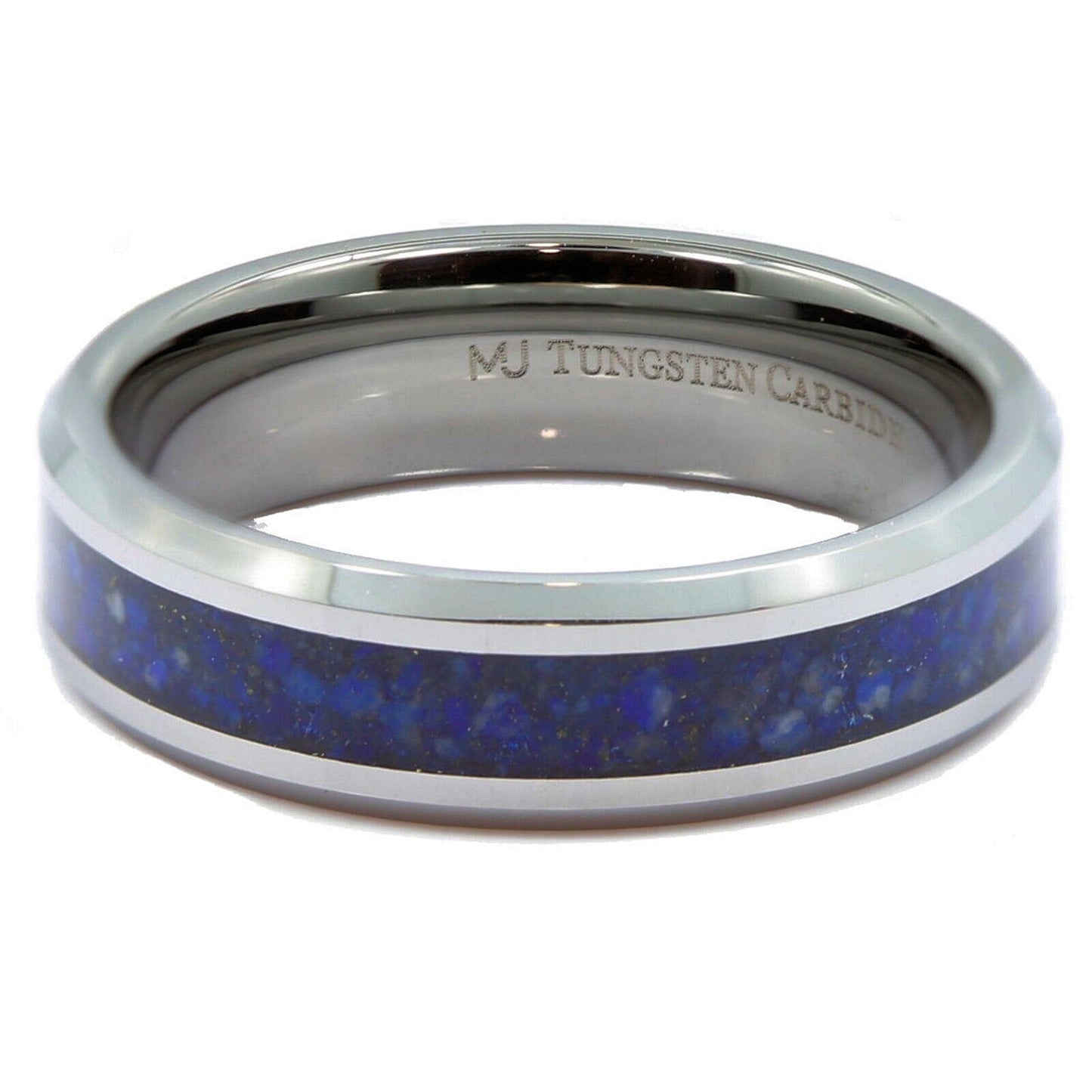 Lapis Lazuli Inlay Tungsten Carbide Ring Wedding Band Blue  Comfort Fit