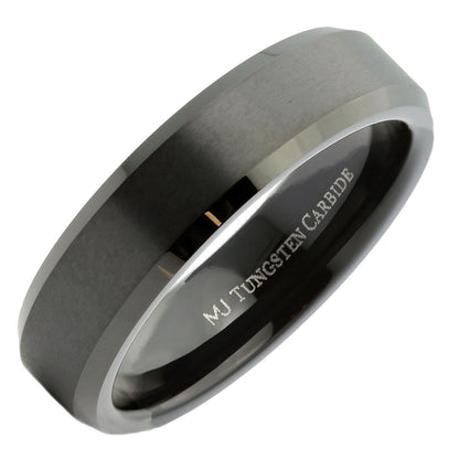 Black Plated Tungsten Carbide Beveled Edge Wedding Band Ring 6mm or 8mm