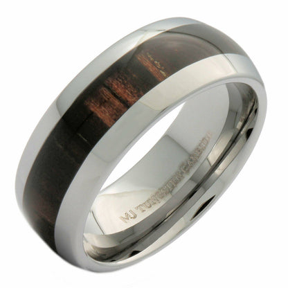 Tungsten Carbide Wedding Band 6mm or 8mm Dark Wood Inlay Ring