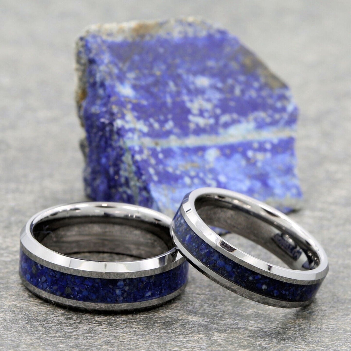 Lapis Lazuli Inlay Tungsten Carbide Ring Wedding Band Blue  Comfort Fit