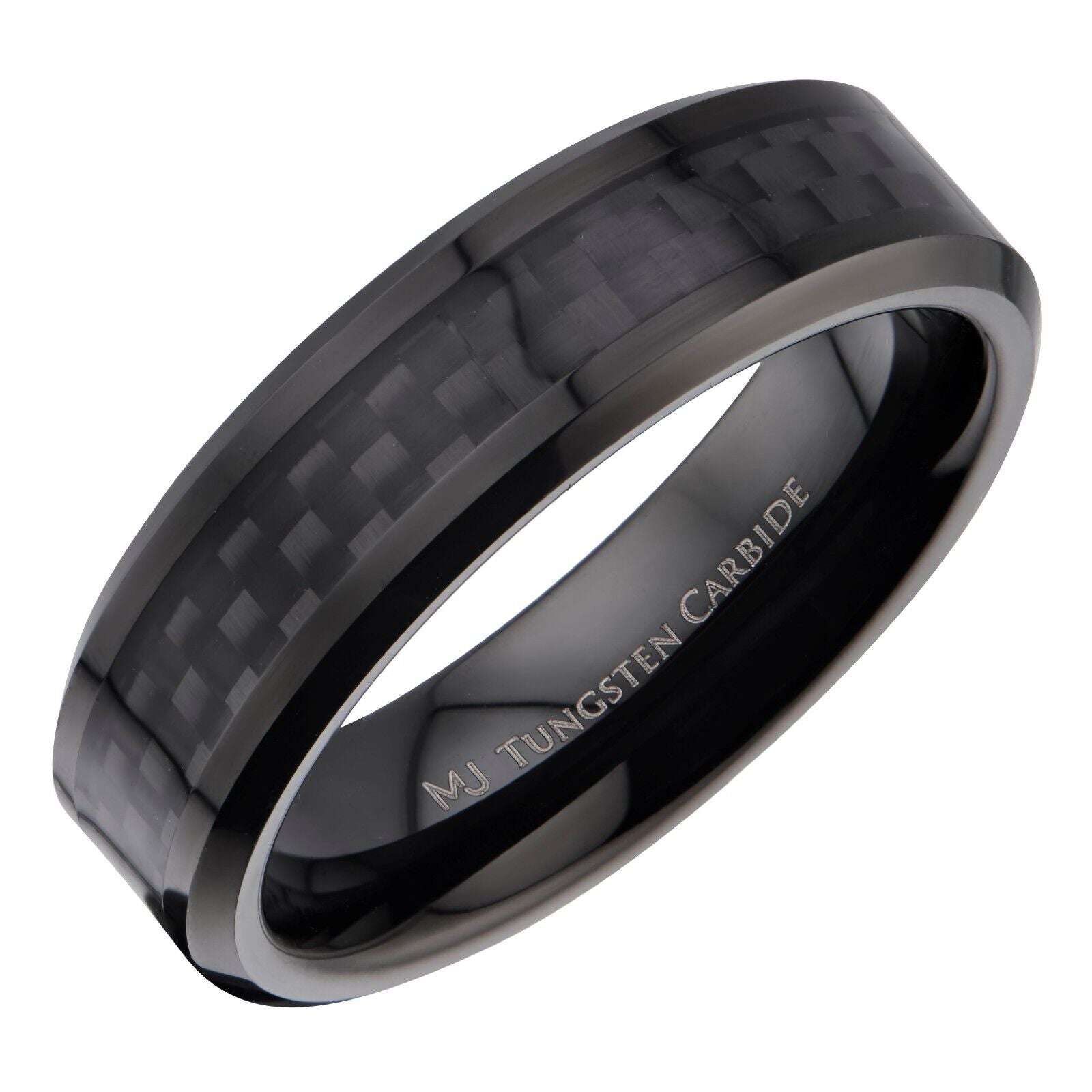 6mm or 8mm Mirror Polished or 8mm Black Plated Tungsten Carbide Wedding Ring Bla