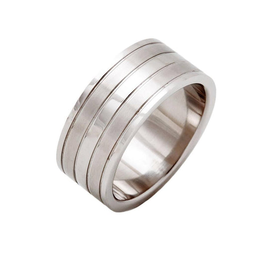 316L Surgical Grade Stainless Steel Ring 2 tone 10mm WIDE Sizes 7 - 13