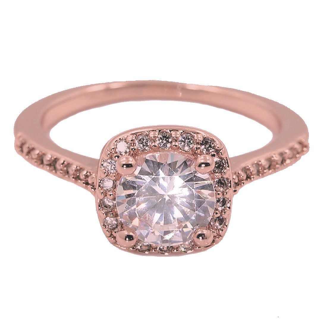 Rose Gold Plated Wedding Band Square Cubic Zirconia Ring