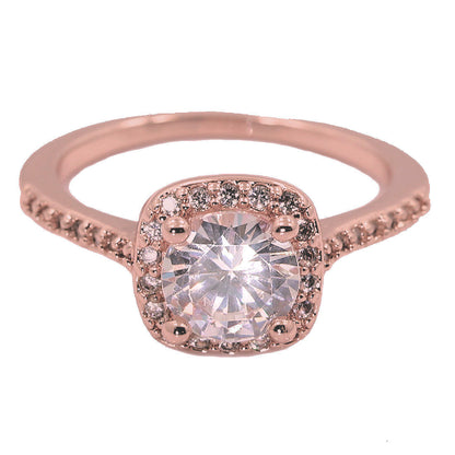 Rose Gold Plated Wedding Band Square Cubic Zirconia Ring