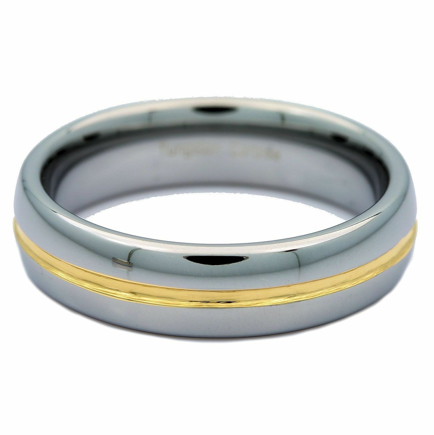 6mm or 8mm Gold Plated Center Groove Ring Tungsten Carbide High Polished Band