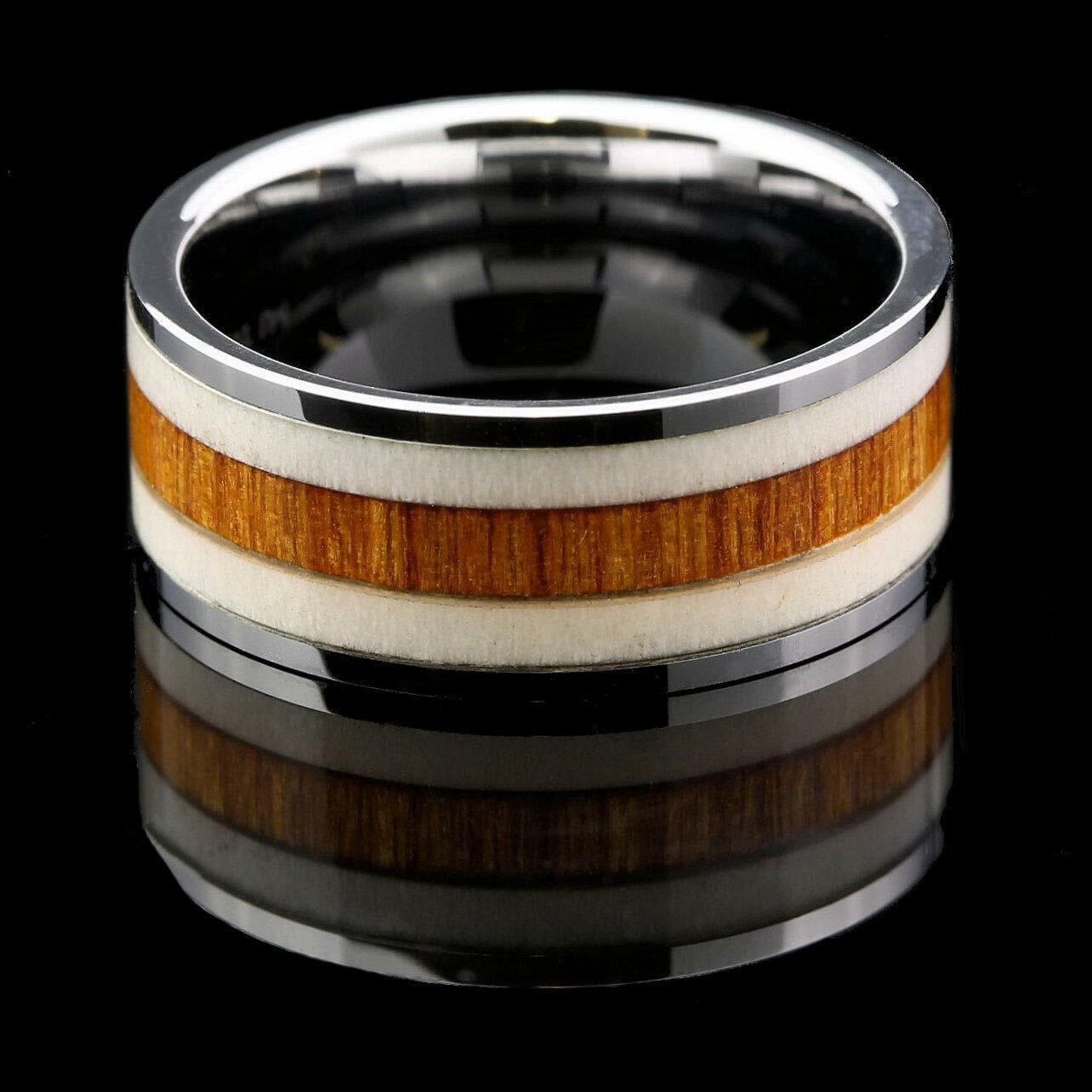 Deer Antler and Koa Wood Inlay Tungsten Carbide Wedding Band 9mm Ring