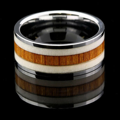 Deer Antler and Koa Wood Inlay Tungsten Carbide Wedding Band 9mm Ring